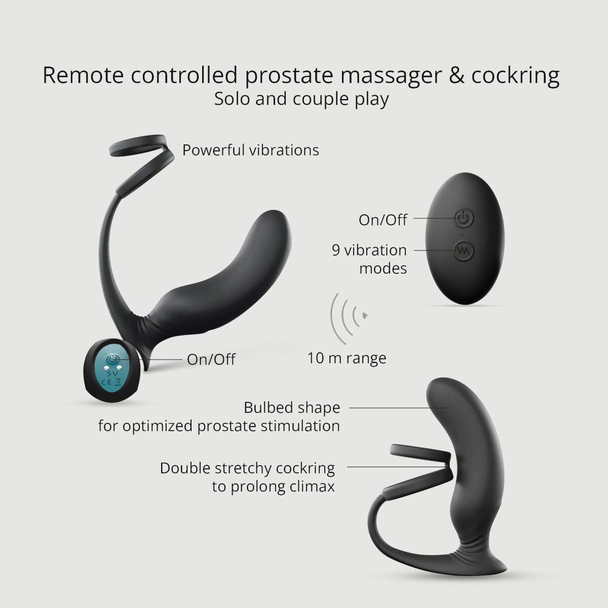 Ασύρματος Πρωκτικός Δονητής Σιλικόνης με Δαχτυλίδι Πέους Double Game Silicone Anal Vibrator with Cock Ring - Μαύρος by Sexopolis