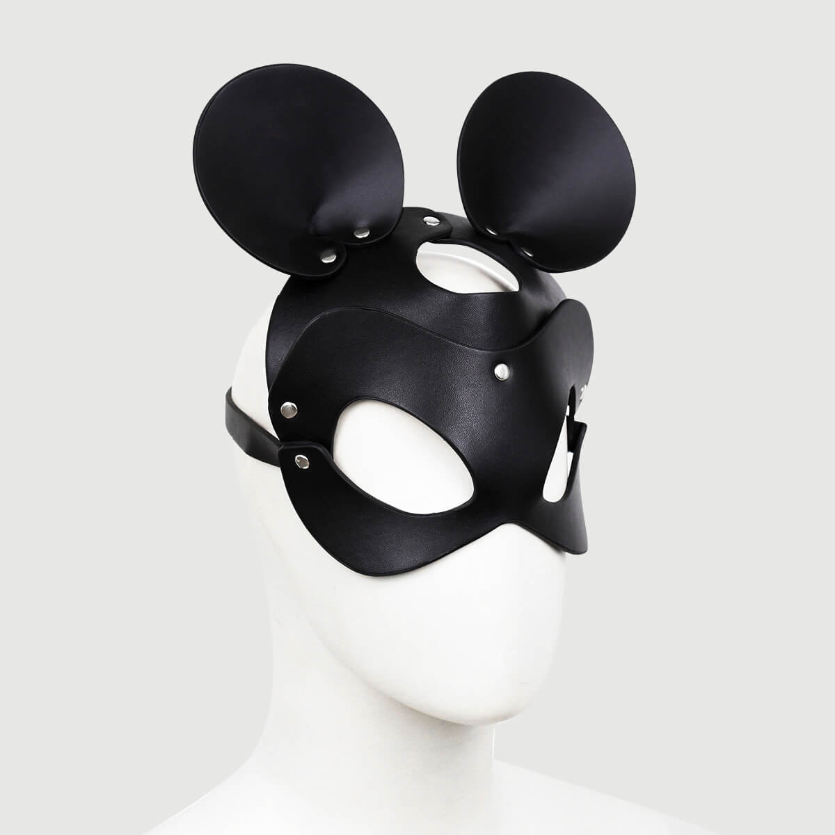 Δερμάτινη Μάσκα Με Αυτιά Ποντικιού & Ρυθμιζόμενο Λουρί Leather Mouse Ear Mask With Adjustable Strap - Μαύρο by Sexopolis
