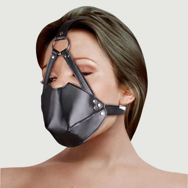 Μάσκα με Φίμωτρο & Δέσιμο Head Harness with Mouth Cover & Solid Ball Gag - Μαύρο