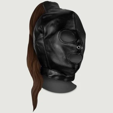 Mask with Brown Ponytail - Black