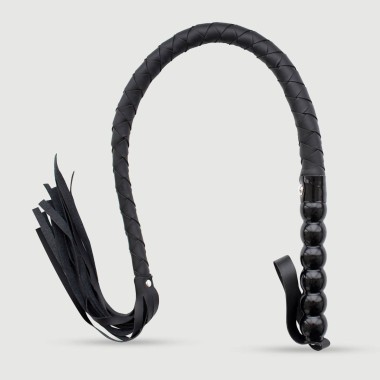 Δερμάτινο Bullwhip Με Κόμπους & Πλεξούδα Leather Bullwhip With Knots & Braided Body - Μαύρο