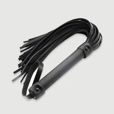 Δερμάτινο Flogger Με Φαρδιές Φούντες & Λουράκι Χειρός Leather Flogger With Wide Strands & Wrist Loop - Μαύρο