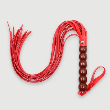 Δερμάτινο Flogger Με Λαβή Από Χάντρες & Πολλαπλές Ουρές Leather Flogger With Beaded Handle & Multiple Tails – Κόκκινο