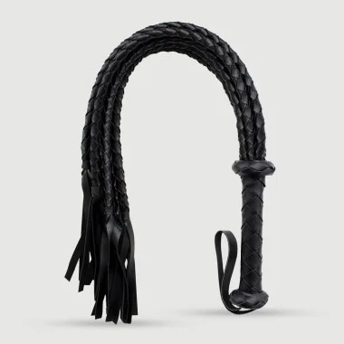 Δερμάτινο Flogger Με Πλεκτή Υφή & Κομψές Ουρές Leather Flogger With Braided Texture & Stylish Tails – Μαύρο