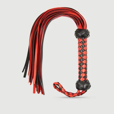 Flogger Με Πλεκτή Λαβή & Μαλακές Ουρές Braided Handle Flogger With Soft Strands – Κόκκινο/Μαύρο