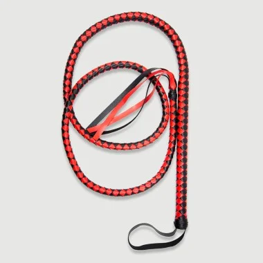 Μαστίγιο Δερματίνης Bullwhip Πλεκτό Δίχρωμο Braided Leather Look Bullwhip With Two Tone Weave - Κόκκινο/Μαύρο