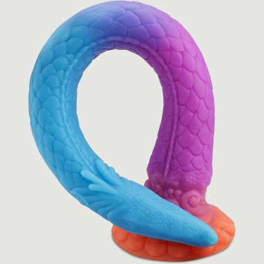 Φωσφοριζέ Dildo Σιλικόνης Φίδι Με Βεντούζα Small Luminous Silicone Snake Dildo With Suction Cup 35,5 x 2,4 cm - Πολύχρωμο