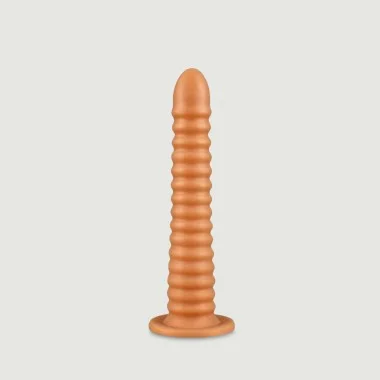 XL Dildo Σιλικόνης με Ραβδώσεις & Βεντούζα Extra Large Bombyx Silicone Dildo with Ribs & Suction Cup 27 x 5 cm - Χρυσό