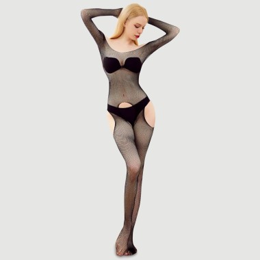 Ανοιχτό Ολόσωμο Καλσόν Με Ζαρτιέρες Enigma Garter Open Bodystocking - Μαύρο