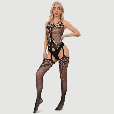 Ανοιχτό Ολόσωμο Καλσόν Με Ζαρτιέρες Model Design Garter Open Bodystocking - Μαύρο