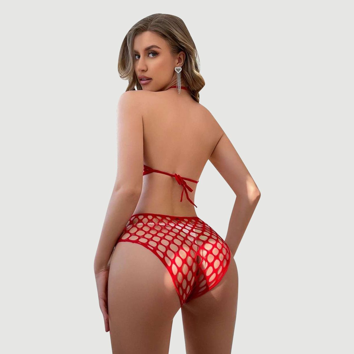 Διχτυωτό Ολόσωμο Καλσόν Joanna 2 Piece Sexy Fishnet Bodystocking - Κόκκινο by Sexopolis