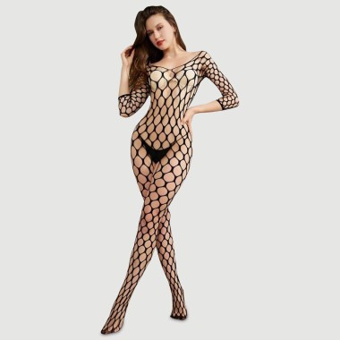 Διχτυωτό Ολόσωμο Καλσόν Με Ανοιχτό Καβάλο Irenne Crotchless Bodystocking - Μαύρο