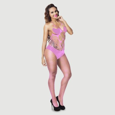 Ολόσωμο Διχτυωτό Καλσόν Με Ανοιχτό Καβάλο & Στήθος Crotchless Fishnet Bodystocking With Open Cups - Ροζ