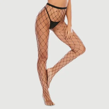 Plus Size Διχτυωτό Καλσόν Fashion Sparkle Fishnet Pantyhose - Μαύρο
