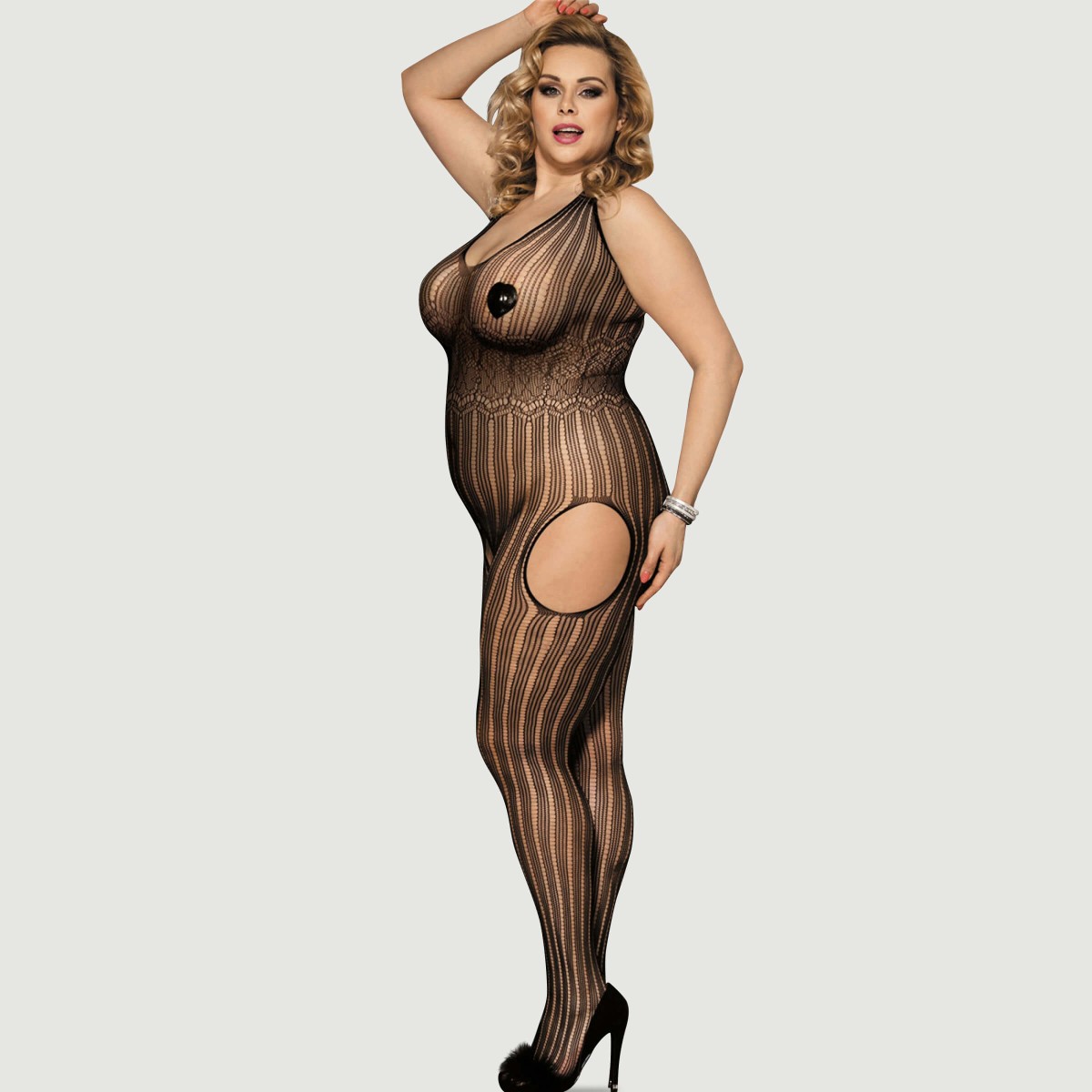 Plus Size Ολόσωμο Καλσόν Mystery Pattern Net Βodystocking - Μαύρο by Sexopolis