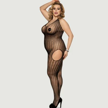 Plus Size Ολόσωμο Καλσόν Mystery Pattern Net Βodystocking - Μαύρο