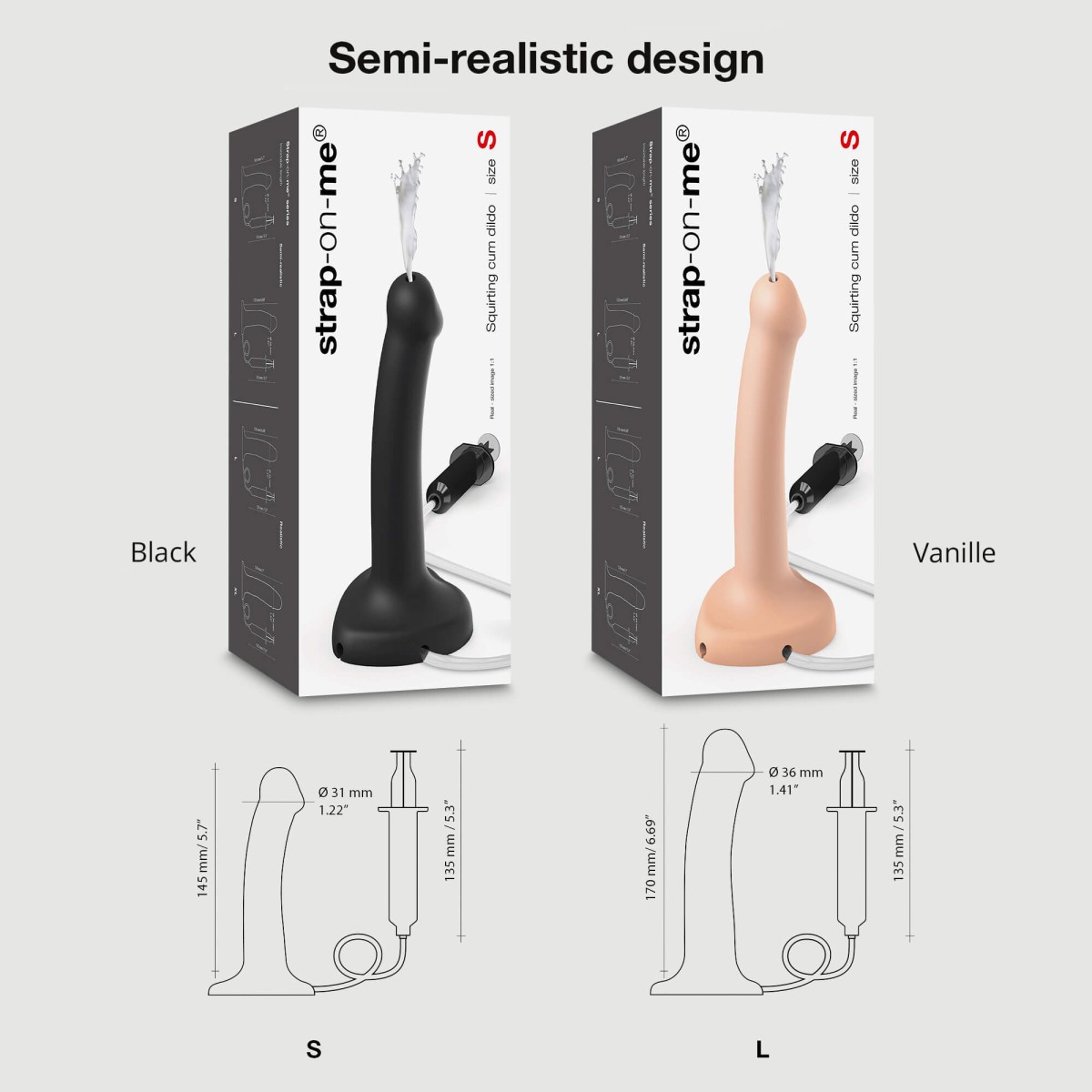 Semi Realistic Squirting Cum Silicone Dildo Large - Black by Sexopolis