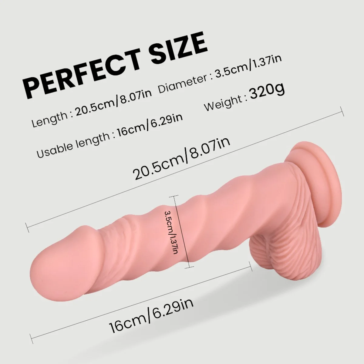 Κυματιστό Ομοίωμα Πέους Σιλικόνης με Όρχεις & Βεντούζα Gaston 20,5 cm Wavy Realistic Silicone Dildo with Balls & Suction Cup - Φυσικό Χρώμα by Sexopolis