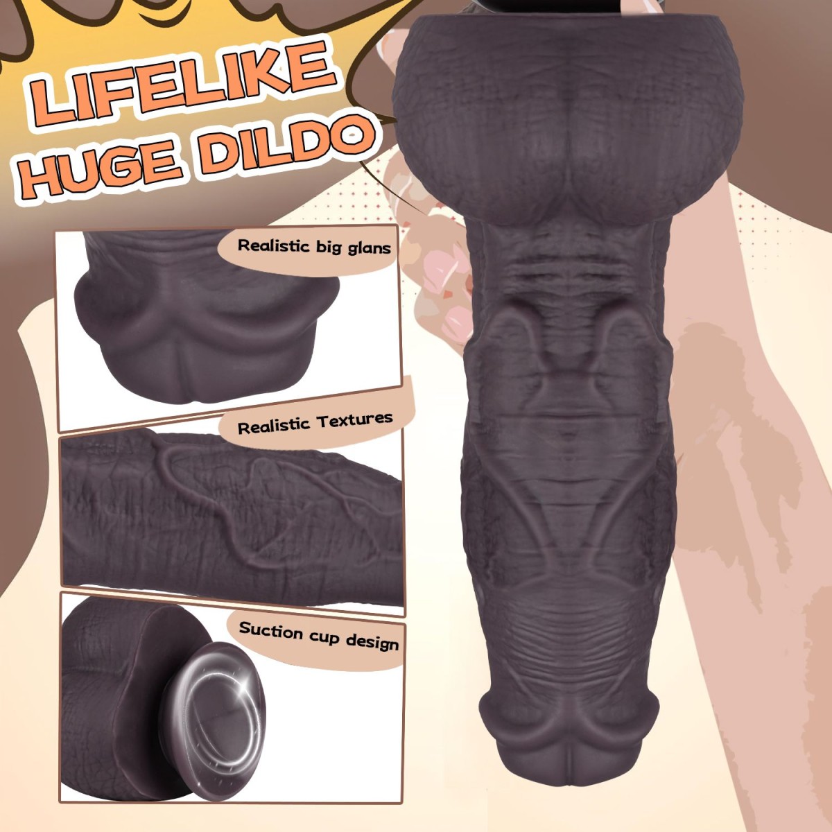 Get Real Large Silicone Soft Silicone Dildo With Suction Cup & Balls 27 x 6,6 cm - Brown by Sexopolis