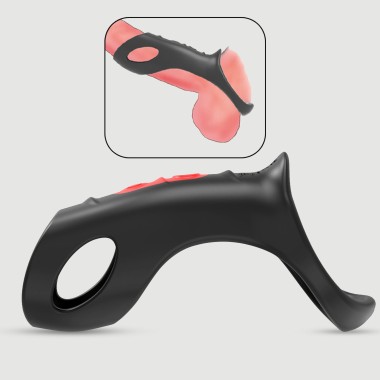 The Skull Cat Soft Silicone Vibrating Penis Sleeve With Ball Ring - Black