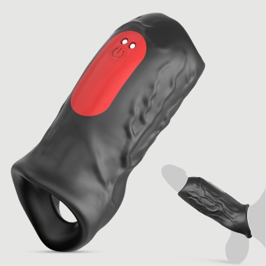 Veined Silicone Vibrating Penis Sleeve The Sleeve Penis Tingler - Black