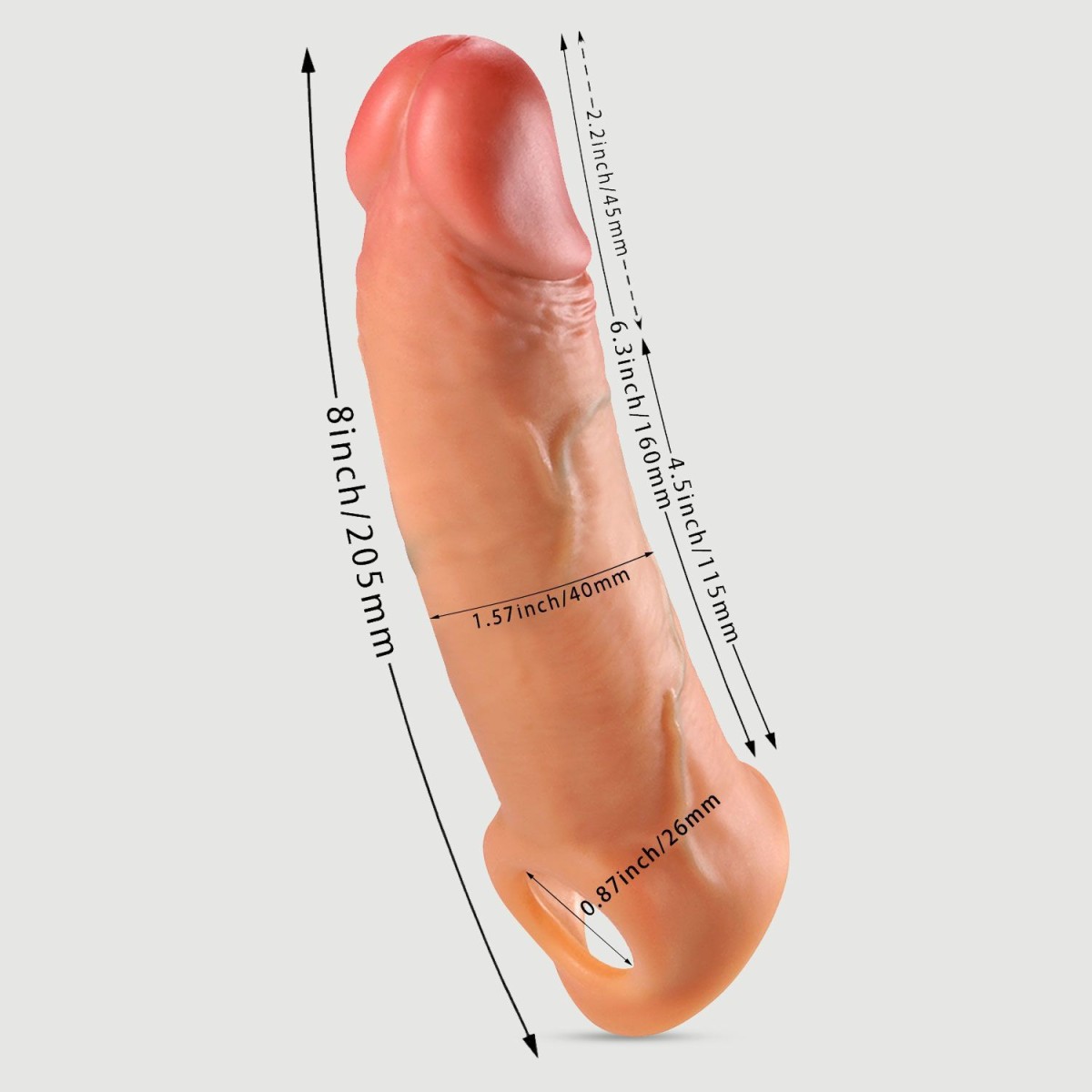 20,5 cm Vibrating Real Deal Soft Silicone Realistic Penis Sleeve - Flesh by Sexopolis