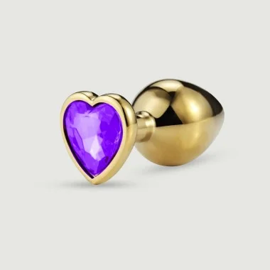 Μεταλλική Πρωκτική Σφήνα με Κόσμημα Καρδιά Anal Collection Large Metal Butt Plug with Heart Jewel - Χρυσό/Μωβ