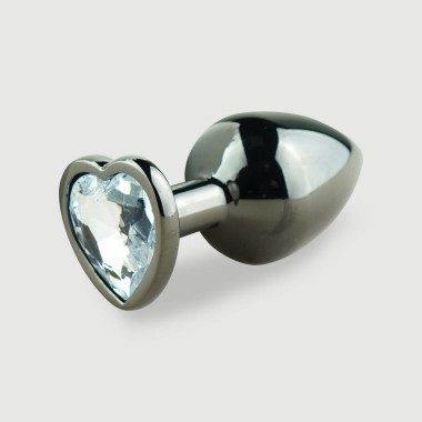 Anal Collection Medium Metal Butt Plug with Heart Jewel - Black/Transparent