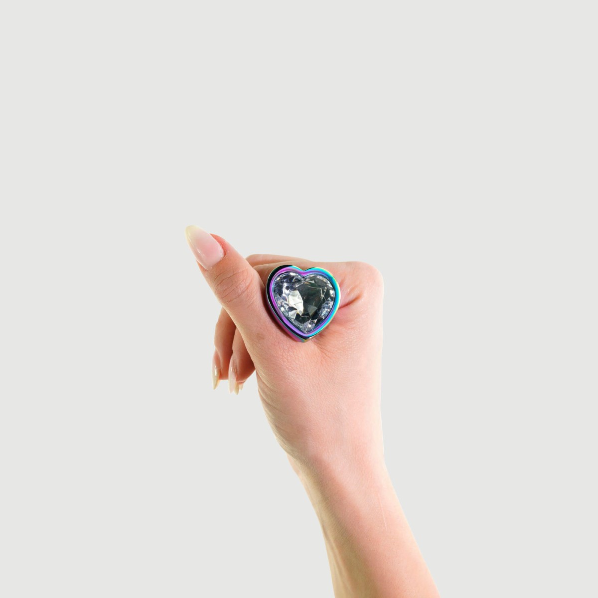 Anal Collection Medium Metal Butt Plug with Heart Jewel - Multicolour/Transparent by Sexopolis