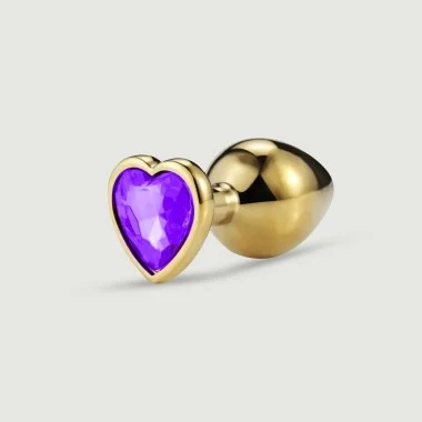 Anal Collection Medium Metal Butt Plug with Heart Jewel - Gold/Purple