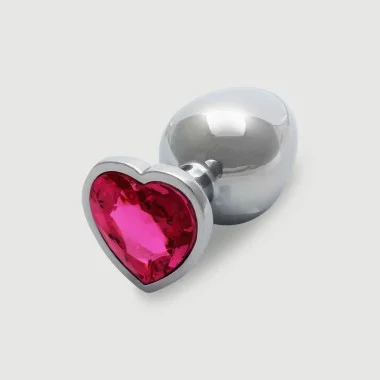 Μεταλλική Πρωκτική Σφήνα Με Κόσμημα Καρδιά Large Heart Gem Metal Butt Plug - Ασημί/Ροζ