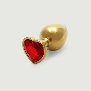 Large Heart Gem Metal Butt Plug - Gold/Red