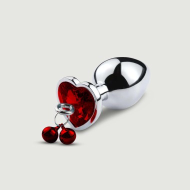 Anal Collection Metal Butt Plug With Heart Jewel Medium - Silver/Red