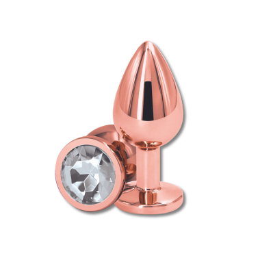 Μεταλλική Πρωκτική Σφήνα με Κυκλικό Κόσμημα Anal Collection Large Metal Butt Plug with Round Jewel - Ροζ/Διάφανο