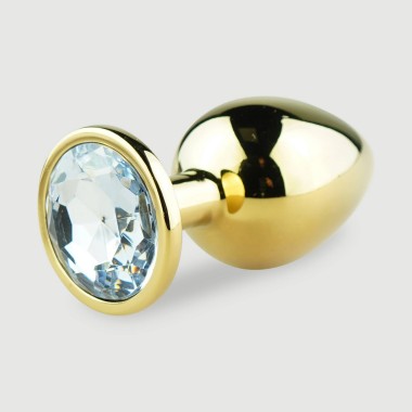 Μεταλλική Πρωκτική Σφήνα με Κυκλικό Κόσμημα Anal Collection Large Metal Butt Plug with Round Jewel - Χρυσό/Διάφανο