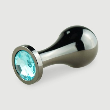 Μεταλλική Πρωκτική Σφήνα με Κυκλικό Κόσμημα Anal Collection Large Tear Drop Metal Butt Plug with Round Jewel - Μαύρο/Γαλάζιο