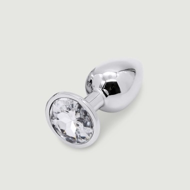 Anal Collection Medium Metal Butt Plug with Round Jewel - Silver/Transparent