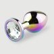 Anal Collection Medium Metal Butt Plug with Round Jewel - Multicolour/Transparent by Sexopolis