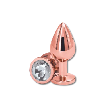 Μεταλλική Πρωκτική Σφήνα με Κυκλικό Κόσμημα Anal Collection Medium Metal Butt Plug with Round Jewel - Ροζ/Διάφανο