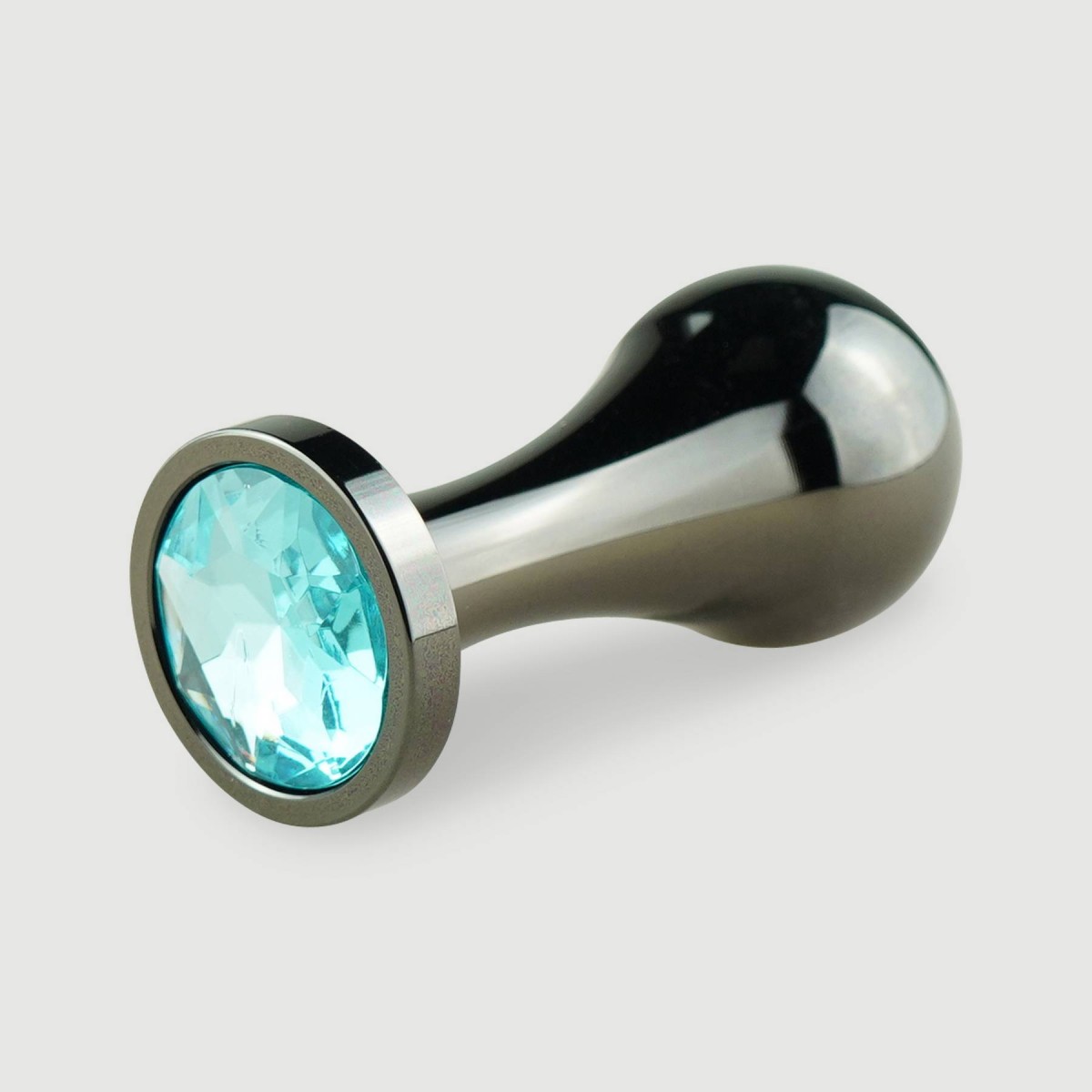 Anal Collection Medium Tear Drop Metal Butt Plug with Round Jewel - Black/Light Blue by Sexopolis