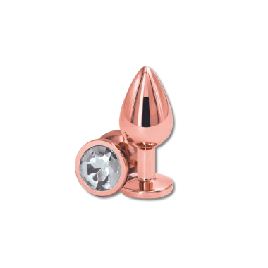 Μεταλλική Πρωκτική Σφήνα με Κυκλικό Κόσμημα Anal Collection Small Metal Butt Plug with Round Jewel - Ροζ/Διάφανο