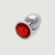 Large Round Gem Metal Butt Plug - Silver/Red by Sexopolis