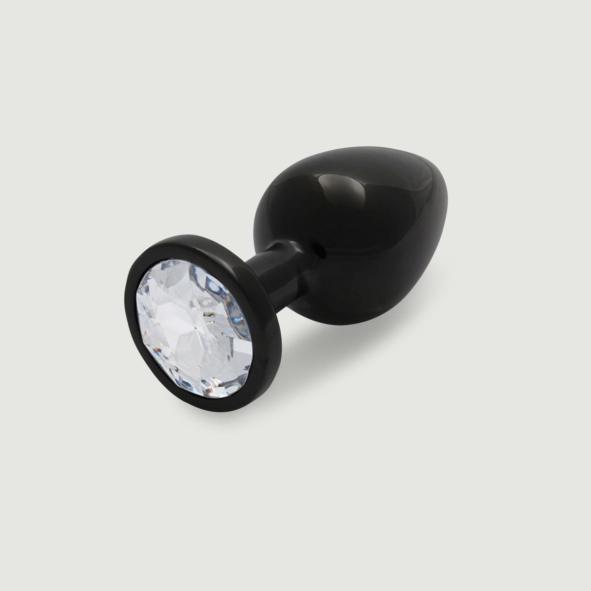 Large Round Gem Metal Butt Plug - Black/Trasparent by Sexopolis