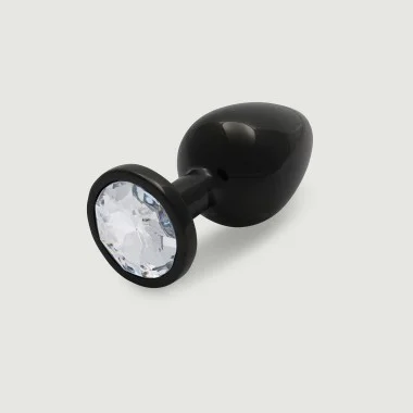 Large Round Gem Metal Butt Plug - Black/Trasparent