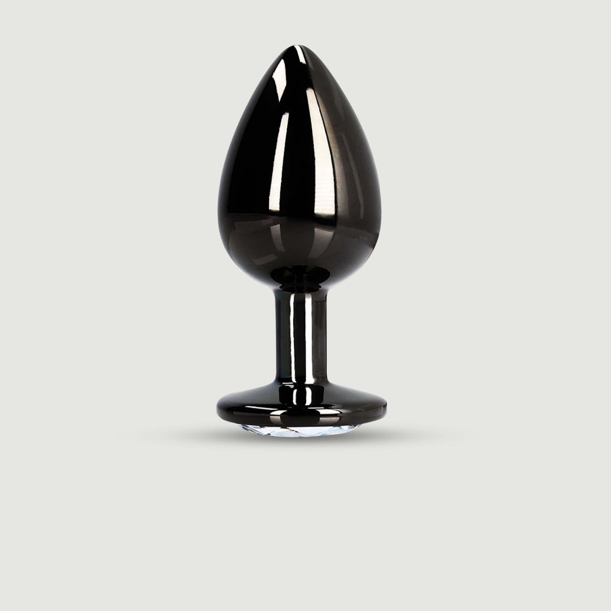 Large Round Gem Metal Butt Plug - Black/Trasparent by Sexopolis