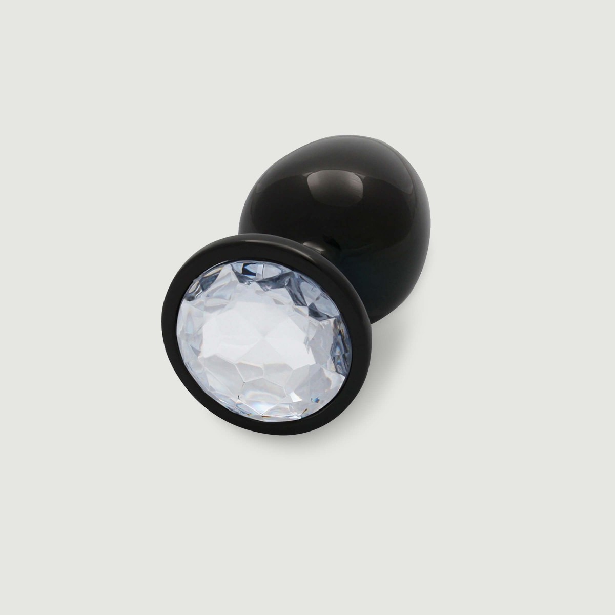 Large Round Gem Metal Butt Plug - Black/Trasparent by Sexopolis