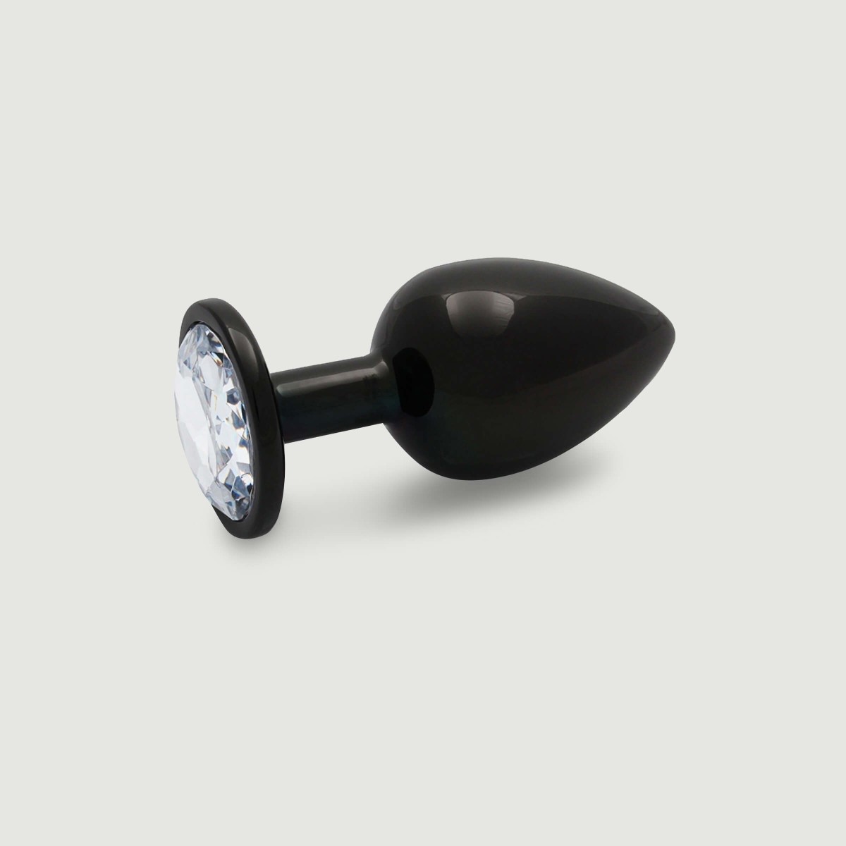 Large Round Gem Metal Butt Plug - Black/Trasparent by Sexopolis