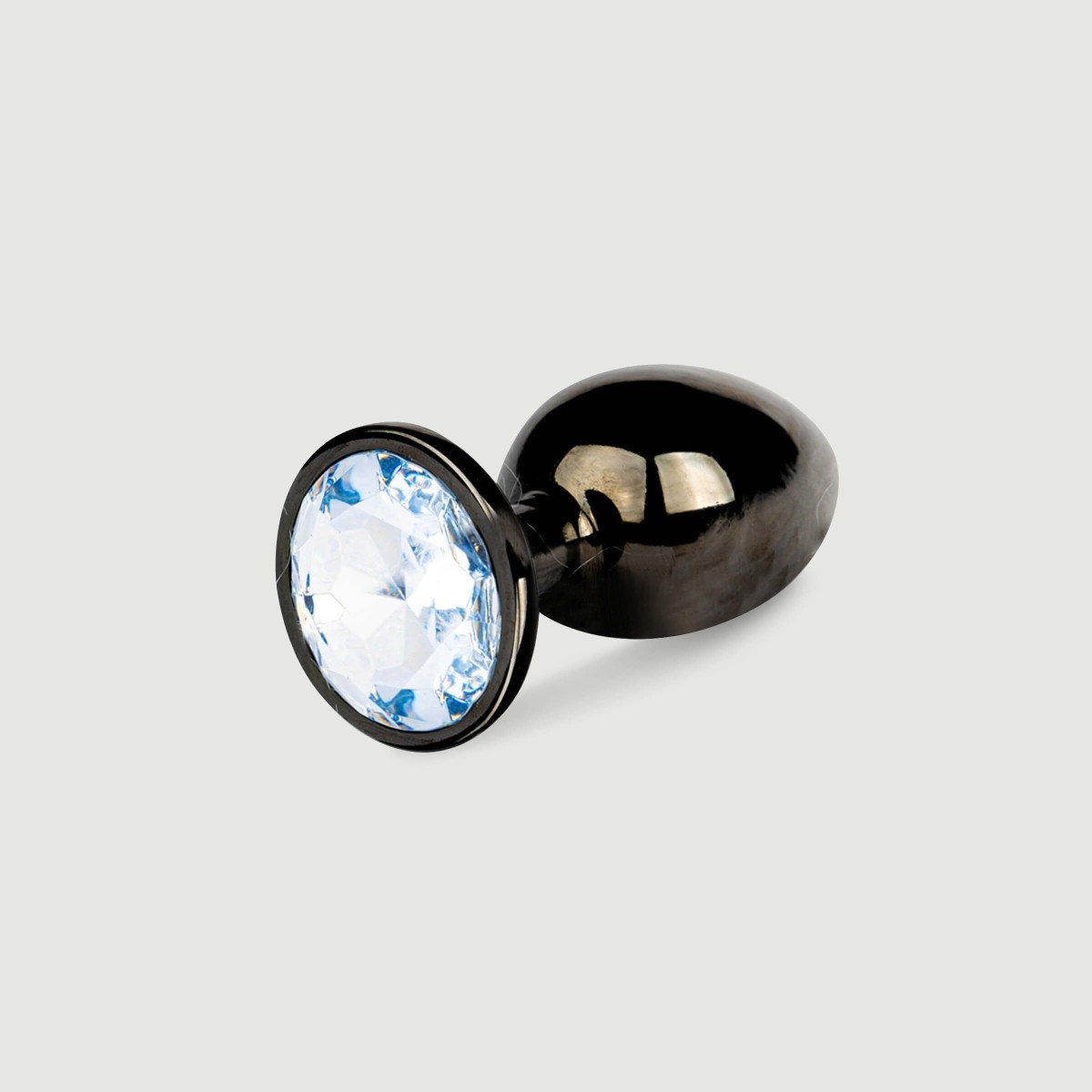 Large Round Gem Metal Butt Plug - Black/Trasparent by Sexopolis