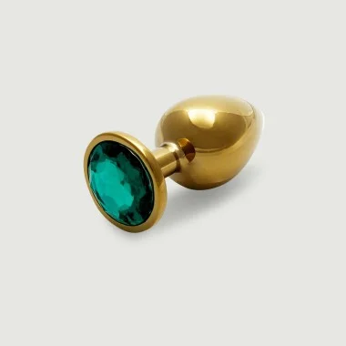 Large Round Gem Metal Butt Plug - Gold/Green