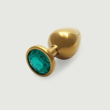Medium Round Gem Metal Butt Plug - Gold/Green
